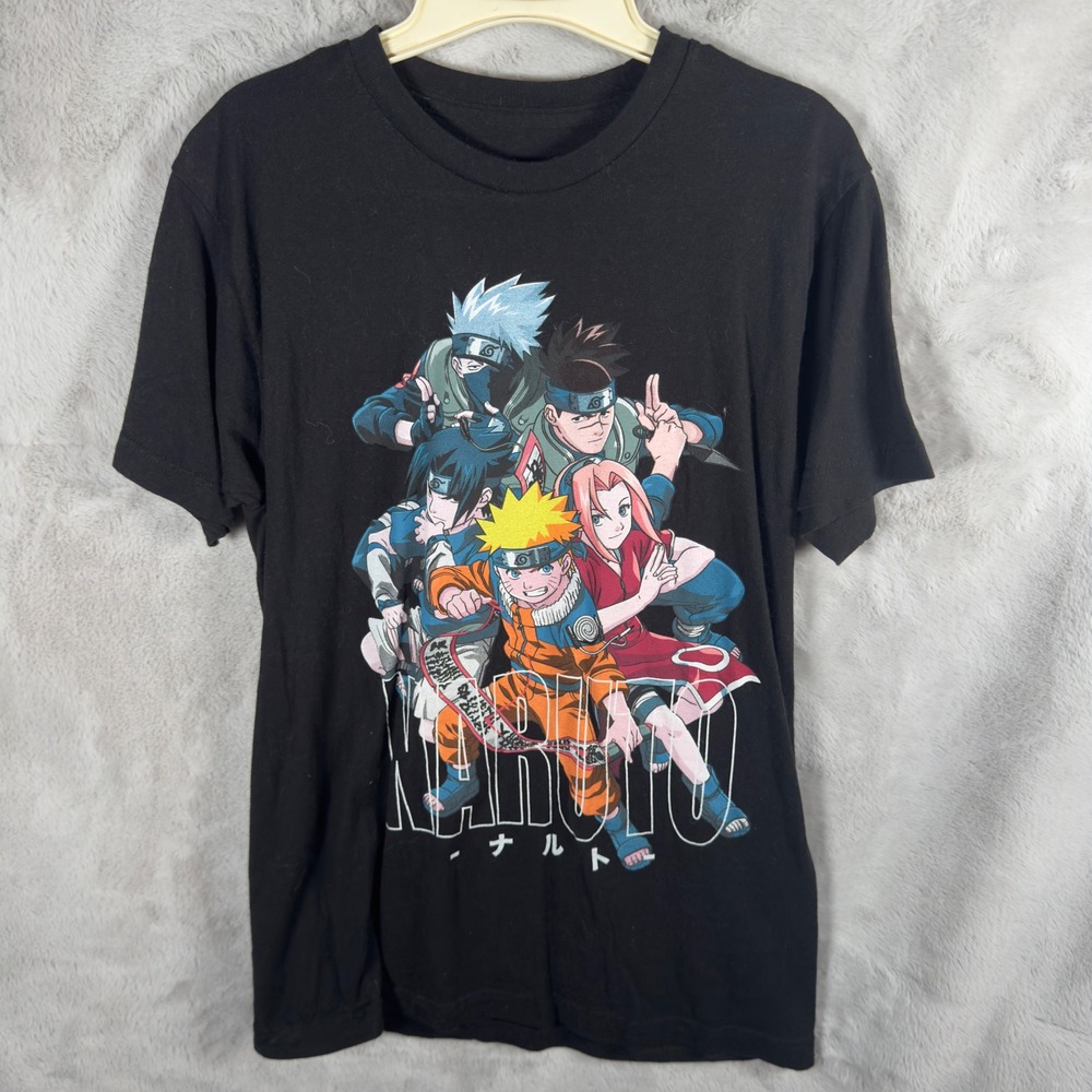 Black Naruto Anime Graphic T Shirt‎ Size Medium Kakashi Sasuke Sakura